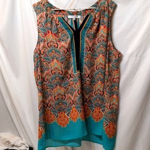Rose + Olive women's  colorful paisley sleeveless blouse size 1X